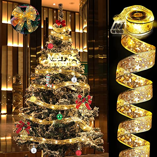 YeahBoom Weihnachtsband Lichter,10M 100 LED Glänzende Band Lichterkette,Schleife Weihnachtsbaum Lichter,Weihnachtsbaum Band,für Indoor Outdoor Weihnachtsbaumschmuck,Party,Hochzeit,Urlaubsdeko