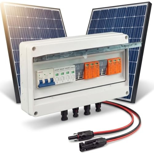 APV Solar PV Anschlusskasten DC/AC 1000V 32A 2-Strings | 18-Module IP65 Fertig Verkabelt mit Blitzschutz T2 & MC4-Stecker | Photovoltaik 6mm² Solarkabel | DC-Sicherung 15A