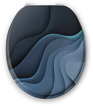 BENKI - Lunette De Toilette Abstrait - Abattant WC Avec Frein De Chute - WC En Bois Avec Charnières En Acier Inoxydable & Ajustables - Forme Universelle