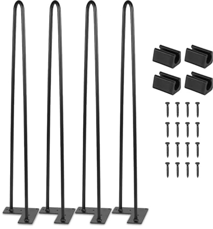 Jopassy 4er Set Haarnadel Tischbein Hairpin Legs, DIY Tischbeine mit Bodenschoner und Schrauben, Schwarz Haarnadelbeine aus Stahl 61cm 2-Stange Möbelfüße für Stühle, Schrank und Sofa
