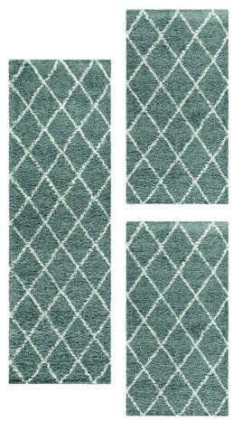 Carpetsale24 Bettumrandung Schlafzimmer 3teilig Shaggy Hochflor Teppich Blau Bettvorleger Schlafzimmer Bettset: 2 St. 60x110 cm | 1 St. 80x150 cm - Flauschiger Teppich Läufer Set Skadinavischer Stil
