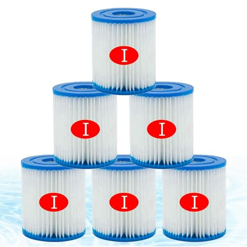 Mscomft Pool-Filterkartusche Größe 1, Filterkartusche für aufblasbares Schwimmbad, 7,9 x 8,9 cm, Ersatz-Filterkartusche für Typ I (6 Stück)