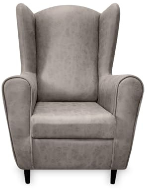 Homey - Sillón Orejero Grace, Butaca Pequeña para Salón. Sillones de Lectura Individual, Medidas: 105 cm (Alto) x 75 cm (Ancho) x 83 cm (Fondo) Tela Magnol Color Cemento y Patas Wengué