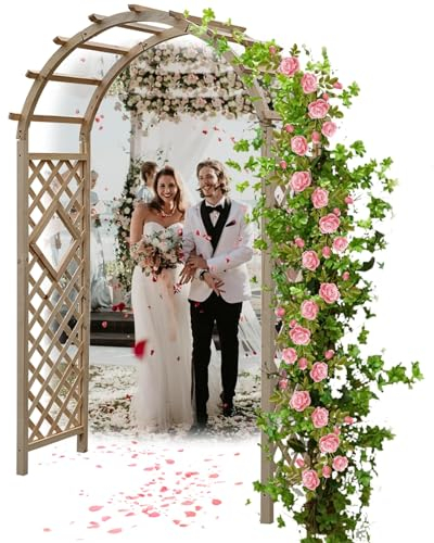 Hochzeitsbogen Tannenholz Massiv Pergola Balkon Rosenbogen Torbogen Rankhilfe Spalier Rankgitter Gartenbogen Für Kletterpflanzen W120*H215CM W140*H225CM Wetterbeständig(Color:Wood,Size:W140*H225CM)
