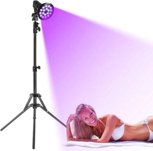 Tecey Lámparas de Bronceado para el Hogar: 54w 395nm Lámpara de Bronceador Rostro y Cuerpo con Trípode Telescópico con Altura Ajustable Autobronceador Facial Lámpara