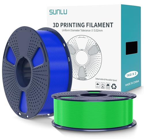 SUNLU PLA+2.0 Filament 1.75mm 2KG, Upgrade PLA Plus 3D Drucker Filament, Stärker und robuster, High Speed PLA+ Filament, Maßgenauigkeit +/-0.02mm, 1KG Spule, 2KG in Total, Blau+Grün