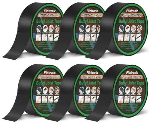 flintronic 6 Stück Dach Reparaturband, 5cm(w) x 15m(L) Bitumenband Selbstklebend, Wasserdichtes Butyl Klebeband, Gaffer & Duct-Klebeband, Dachband Dichtband, für Deck Dachabdichtung(Schwarz)