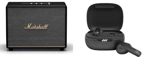 Marshall Woburn III Bluetooth-Lautsprecher, Kabellos – Schwarz & JBL Live Pro 2 TWS – wasserdichte, True-Wireless In-Ear-Kopfhörer mit Noise-Cancelling in Schwarz – Mit bis zu 40 h Musikwiedergabe