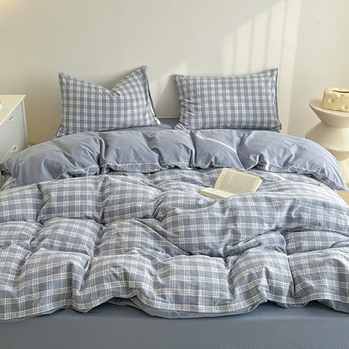 Nayoroom Bettwäsche 135x200 Blau Weiß Kariert Wende Bettwäsche Set Gewaschene Microfaser Modern Style Karo Einzelbett Bettbezug und Kissenbezug 80x80 cm mit Reißverschluss