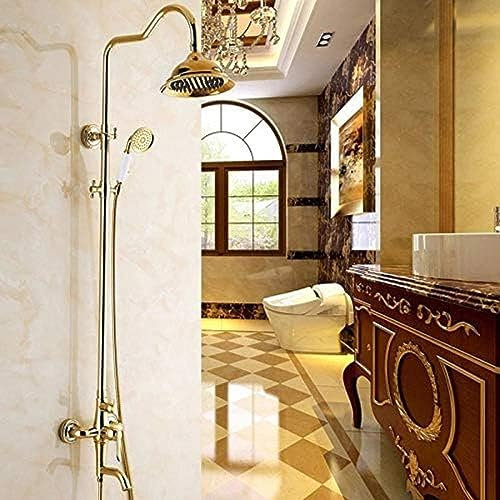 QUSYZD Shower Kits, Gold Bathroom Rainfall Shower Faucet Set Luxury Mixer Taps with Hand Shower Head Shower Sets Handshower System