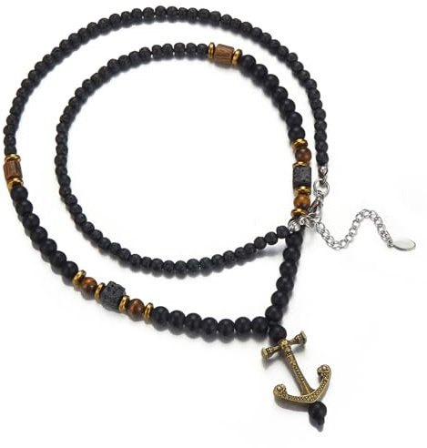 Dazylleco Lange Perlenkette Herren Halskette Perlen Schwarz Braun Lang Modeschmuck Kette Lang Geburtstagsgeschenk für Ihn