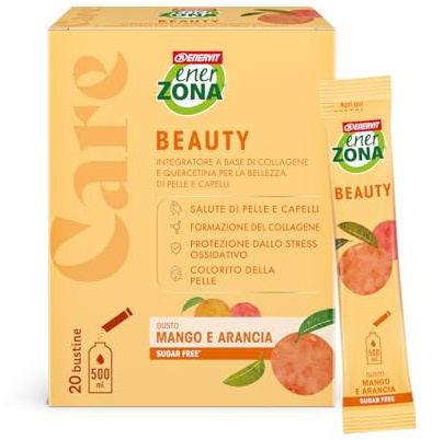 Enervit EnerZona Care Beauty, Integratore Alimentare con Collagene Idrolizzato VERISOL, Formazione di Collagene, 20 Bustine, Zero Zuccheri e Zero Calorie, Gusto Mango e Arancia, Senza Glutine