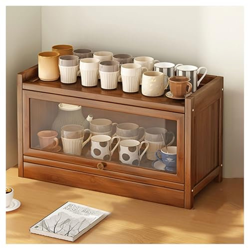 Panera de madera con puerta de cristal de gran capacidad, organizador de vajilla para encimera de cocina (1 capa, 80 cm)