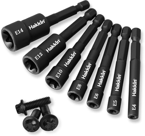 Nut Driver Set Hakkin 7Pcs E Torx Socket Set 1/4” Hex Shank Impact Nut Diver Set Power Nuts Driver Drill Bit Tools Hex Nut Driver Drill Bit Tools Nutsset E4 E5 E6 E8 E10 E12 E14
