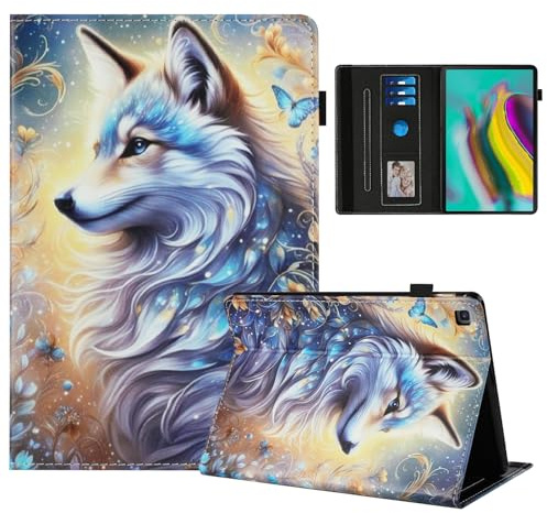 Rostsant Coque pour Samsung Galaxy Tab S5e 2019 Impression Graphique Housse en Tablette Cuir PU Protection pour Samsung Galaxy Tab S5e 10.5 Pouces SM-T720/SM-T725 Loup Blanc