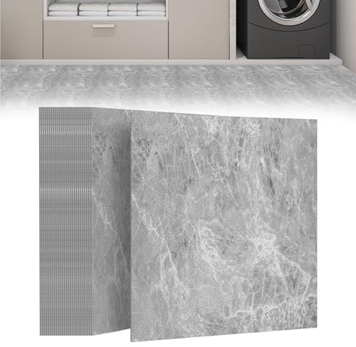 Suusolny 54 Stück 5,02 m² PVC Bodenbelag Vinylboden Selbstklebend Fliesen Vinyl Klebefliesen Bodenfliesen Fliesenaufkleber Rutschfest Wasserfest für Wohnzimmer Küche Badezimmer - Eiche in Grau