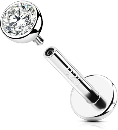 OUFER Silber 925 6 mm Helix Piercing Innengewinde Knorpel Ohrpiercing 16G Schmuck Conch Piercing Tragus Piercing Silber Clear 2 mm CZ Lippenpiercing Frauen