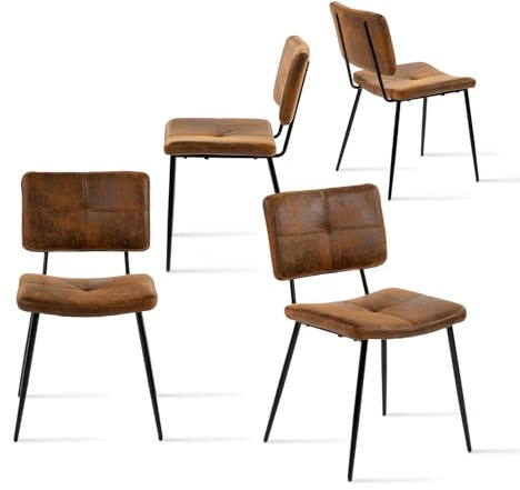 MEUBLE COSY Set med 4 matstolar stoppade med ryggstöd utan armstöd av mocka metallben för kök vardagsrum kontor, brun