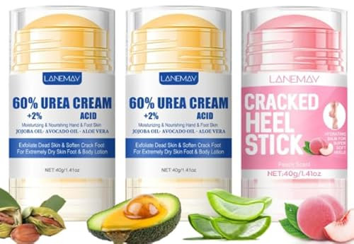Shefave Anti-Cracking Fußcreme, Foot Cream Stick, 60% Urea Fusscreme und Urea Repair Plus Fußcreme, Fusscreme sehr Trockene füsse Hornhaut, Feuchtigkeitsspendende Fußcreme (2 gelb + 1 rosa, M)