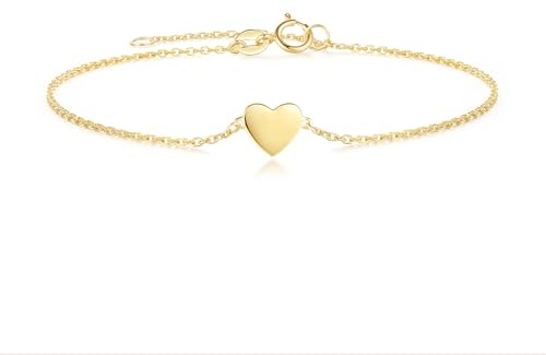 FANCIME Solide 14 Karat 585 Gelb Gold Armband mit Herz Anhänger, Minimalistisch Geschenk Schmuck für Damen Mädchen, Verstellbar Armkette: 17 + 3 cm