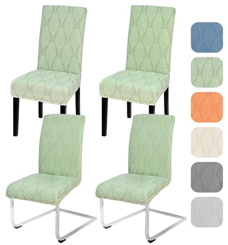 Alishomtll Stretch Stuhlhussen 4er/6er Set Stuhlbezug Universal für Schwingstühle Blatt Jacquard Esszimmerstühle Bezug Abnehmbare Stühle Schutz für Küche Bankett Hochzeit Party (Grün, 4pcs)