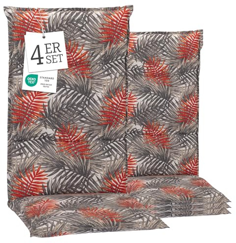 Beo® Barcelona Hochlehner Gartenstuhlauflagen 4er Set | Waschbar & UV-beständig | Öko-Tex Standard | Atmungsaktive Sitzkissen Outdoor für perfekten Sitzkomfort | Made in EU