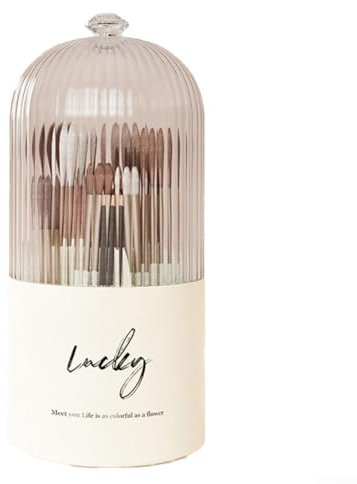 Caja de almacenamiento multifuncional para cosméticos, cubo de plástico con protección contra el polvo y función de rotación (blanco crema)