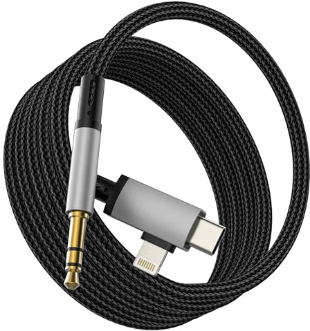 USB C Lightning to 3.5mm male 1M Long AUX Audio Cable (2 in 1)for Apple for iPhone 16 15 14 13 Pro Max Adapter Compatible for Samsung S25 S24 Car Auxiliary Accessories for iPad Stereo Music Connector