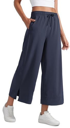 CRZ YOGA Lightweight Wide Leg Cropped Pants for Women 25 - Casual Travel Work Sweatpants Summer Navy Small