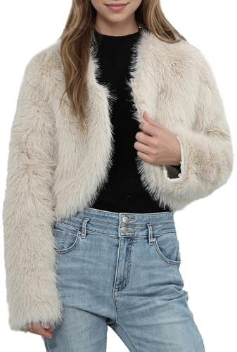 Syrads Abrigo de Piel SintéTica para Mujer Chaqueta Corta Chaqueta de Invierno para Exteriores,Albaricoque M