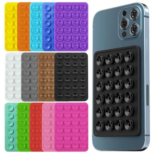 14er-Pack selbstklebende Saugnapfhalterungen für Handyhüllen, rutschfester Silikon-Saugnapf fürs Auto, freihändige Spiegel-Duschhalterung für Selfies und Videos, geeignet für alle Handys (14 Farben).