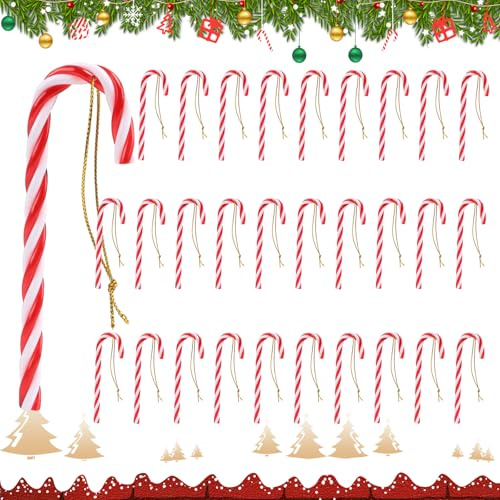 TINA.WIN 30 StüCk Zuckerstangens Weihnachtsbaum Zuckerstangen Deko BaumanhäNger，Christbaumschmuck Rot Weihnachtsbaum Schmuck Zuckerstangen Weihnachten (White-Red)