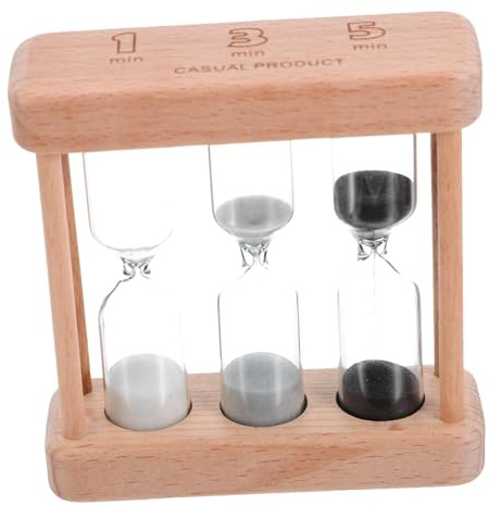 Cabilock Wooden Sand Glass Timer, 1/3/5 Minute Non-digital Hourglass, Silent Decorative Desk Timer for Classroom, Office and Home Use