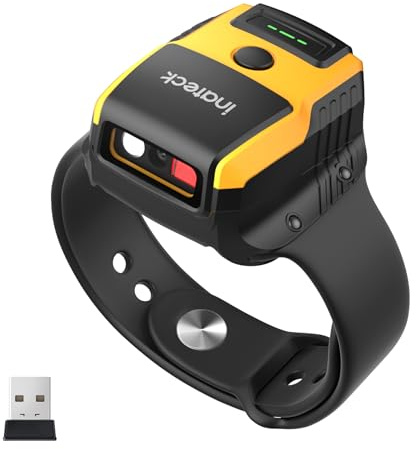 Inateck Lector Código de Barras Inalámbrico 1MP 2D QR, Escáner de Muñeca Manos Libres con Control por Voz, Inclinación Ergonómica 10°, Bluetooth 5.3, Ligero 60g para Clasificación, Nano 370