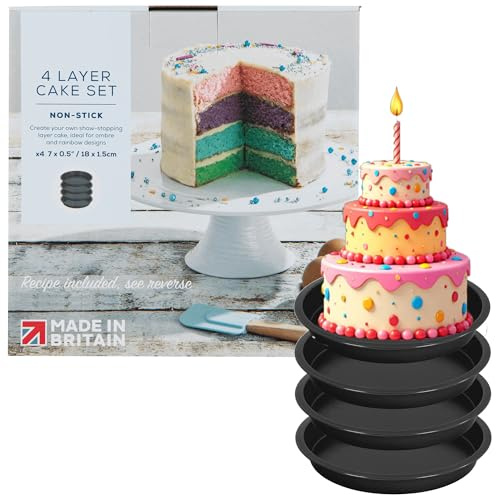 STORM TRADING GROUP 4 Layer Rainbow Cake Set 18cm Four Layers of Moist Cake | 4 Pieces Each Layer Black