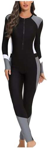 Swimming Suit for Women Long Legs Athletic One Piece Swimsuit Long Sleeve Swmming Costume with Front Zip Bathing Suit Padded Swimwear Body Shaping Beachwear Tummy Control Wetsuit