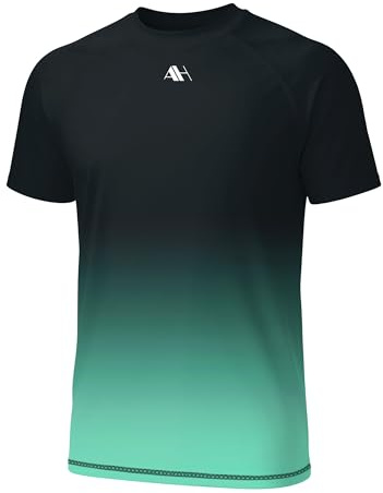 Herren Surf Shirt Kurzarm UV Shirt Wasser Rash Guard UV Schutzkleidung Schwarz Grün M