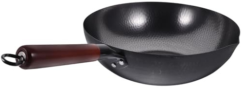TOYANDONA Padella Wok in Ferro Massiccio 32Cm per Fornello a Gas, Pentola Multiuso per Friggere e Cuocere a Vapore, Wok Casalingo Riscaldamento Rapido e Fondo Antideformazione