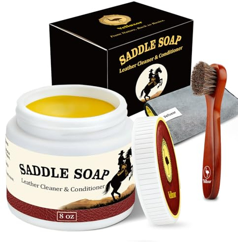 Velluxor Yellow Saddle Soap 8oz, natural 3-in-1 leather cleaner and conditioner, Soften, protect and restore leather, Leather Cleaner for boots, shoes, purses, handbags, car seats, couches and saddles