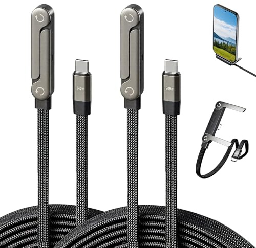 Lumoryx Cable USB C a USB C 240W con Soporte Plegable, 1,5 m, Pack de 2o | Carga de Hasta 240 W, Transferencia de 480 Mbps y Nylon Trenzado para Móviles, Tablets y Portátiles USB-C