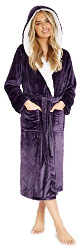 CityComfort Luxury Dressing Gown Mesdames Robe Super Douce Avec Fourrure Doublée À Capuche En Peluche Peignoir Pour Les Femmes-Cadeau Parfait (M, violet)
