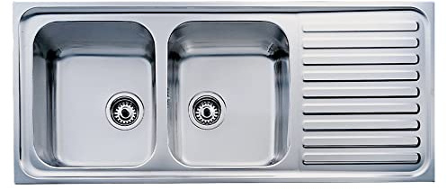 TEKA | Fregadero Classic Derecha y Encastrado de 80cm | 2 Cubetas y Escurridor | Acero Inoxidable | Válvula Canasta + Sifón | Gris | 44 x 20 x 44 cm