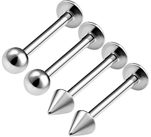 KJM FASHION 4 STK Metall Lippen 1.2mm 16gauge 12mm Kugel Und Kegel Vertical Labret Monroe Marilyn Monroe Tragus Ohrringe Medusa Piercing Schmuck 0354