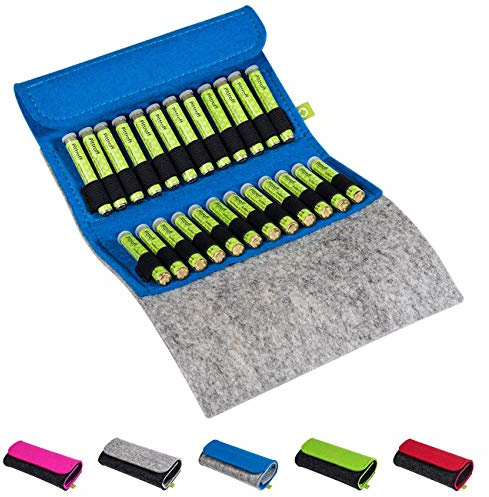 Homöopathische Taschenapotheke, Globuli-Tasche zum Buch Das große Homöopathie Handbuch (GU) von Dr. Markus Wiesenauer, gefüllt mit 24 Globuli-Röhrchen (Glas), aus echtem Filz (blau)