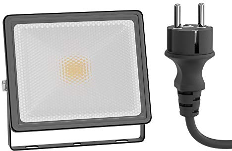 ledscom.de Projecteur de jardin LED FLIN pour l'extérieur, IP66, prise, noir, 11,5 W, 837lm, blanc chaud