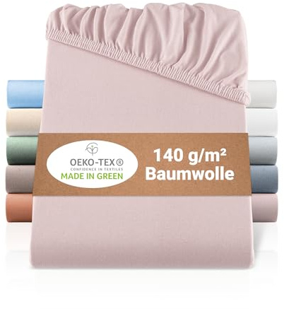 BaSaTex Bio Jersey Spannbettlaken, 2X 60x120-70x140 cm, Altrosa | 100% Bio Baumwolle, GOTS-Zertifiziert, Rundumgummizug, 140gsm, für Babybetten und Kinderbetten