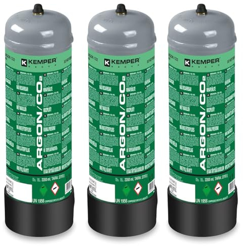 KEMPER - Pack de 3 Bouteilles de Gaz Argon + CO2 2.2L – Mélange pour Soudage MIG/MAG Acier et Inox – Connexion M10 x 1, Pression 110 Bar, Grande Autonomie de Travail