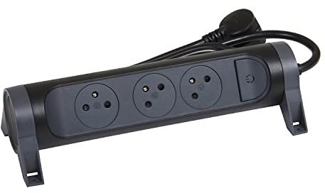 LEGRAND - Regleta giratoria con Interruptor LED – 3 Tomas de Superficie con Tierra – Cable de 1,5 m – Negro y Gris Oscuro