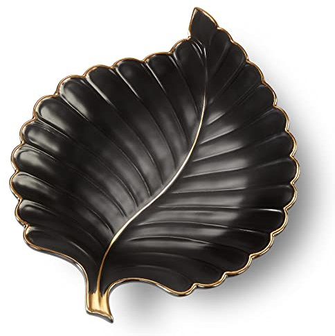 Ceramic Jewelry Tray - Leaf Shaped Jewelry Dish - Black - Size M