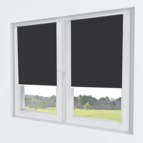 Rollmayer Verdunklungsrollo Thermorollo Klemmfix ohne Bohren, Seitenzugrollo Thermo Rollo für Fenster und Tür (Thermo-Schwarz - 40 x 150 cm - BxH)